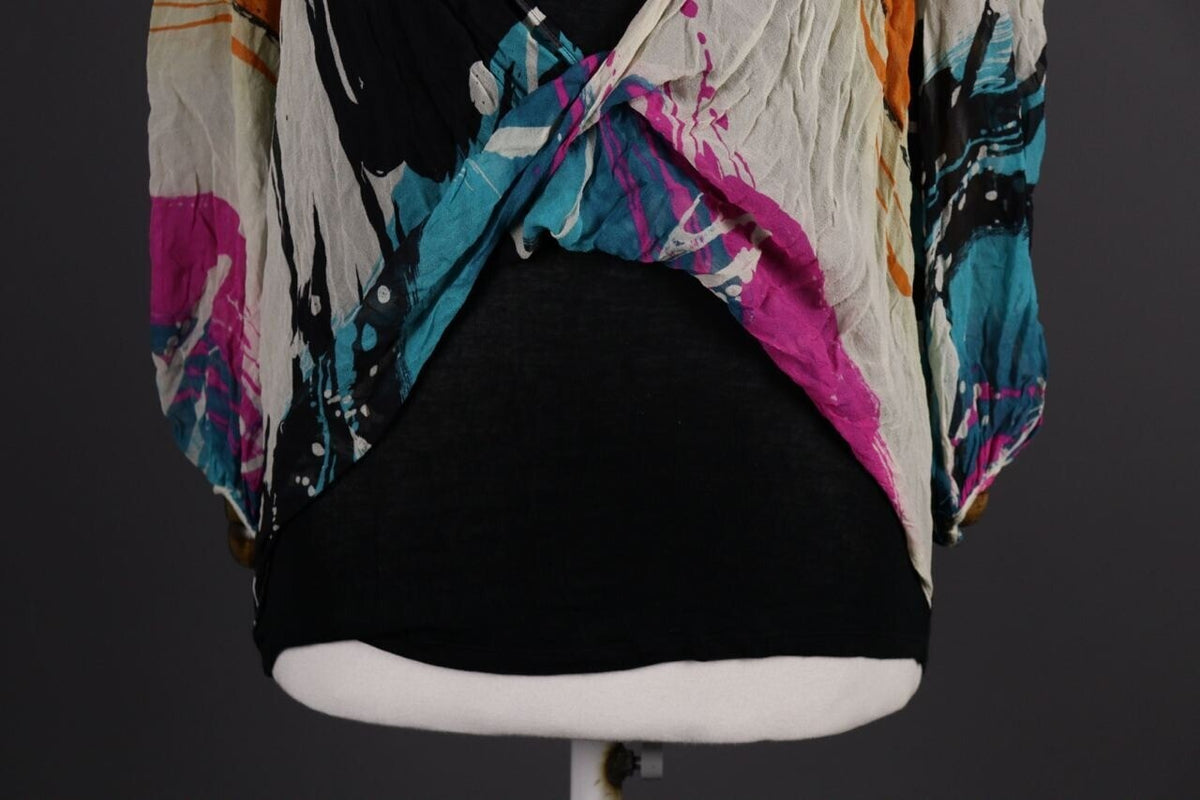 CUSTO BARCELONA Multicolor Abstract Silk Lagenlook Long Sleeve Top Shirt – Size 2