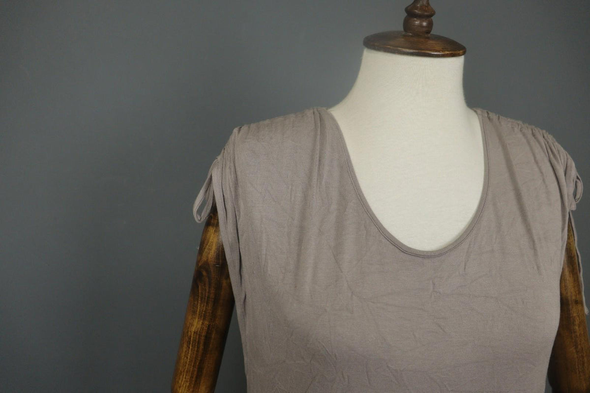 GUDRUN SJODEN Gray Viscose Blend Scoop Neck Shoulder Tie Babydoll Dress – Size M