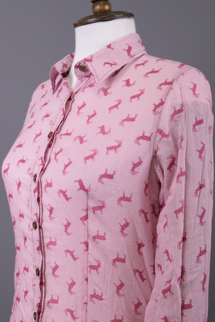 Emily Van Den Bergh Pink Deer Print Long Sleeve Blouse Shirt – Size 36 / S