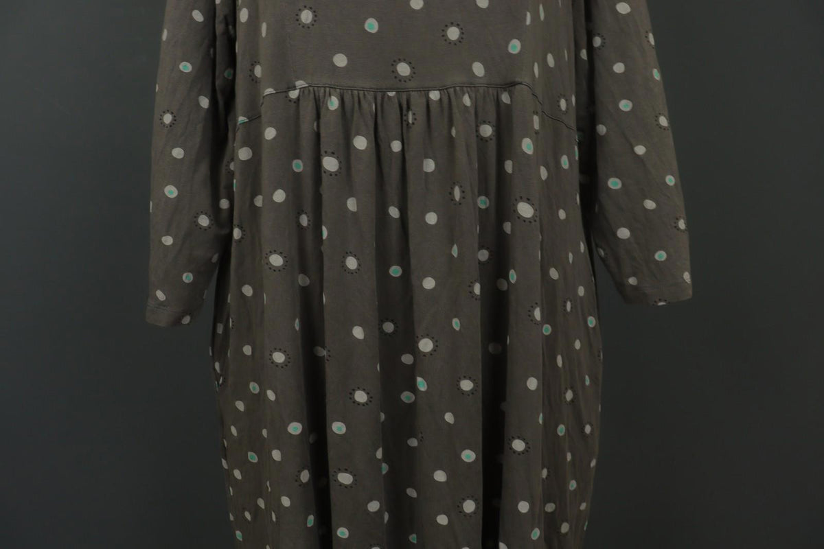 GUDRUN SJODEN Gray Polka Dot Lyocell Long Sleeve Round Neck Shift Dress – Size XL