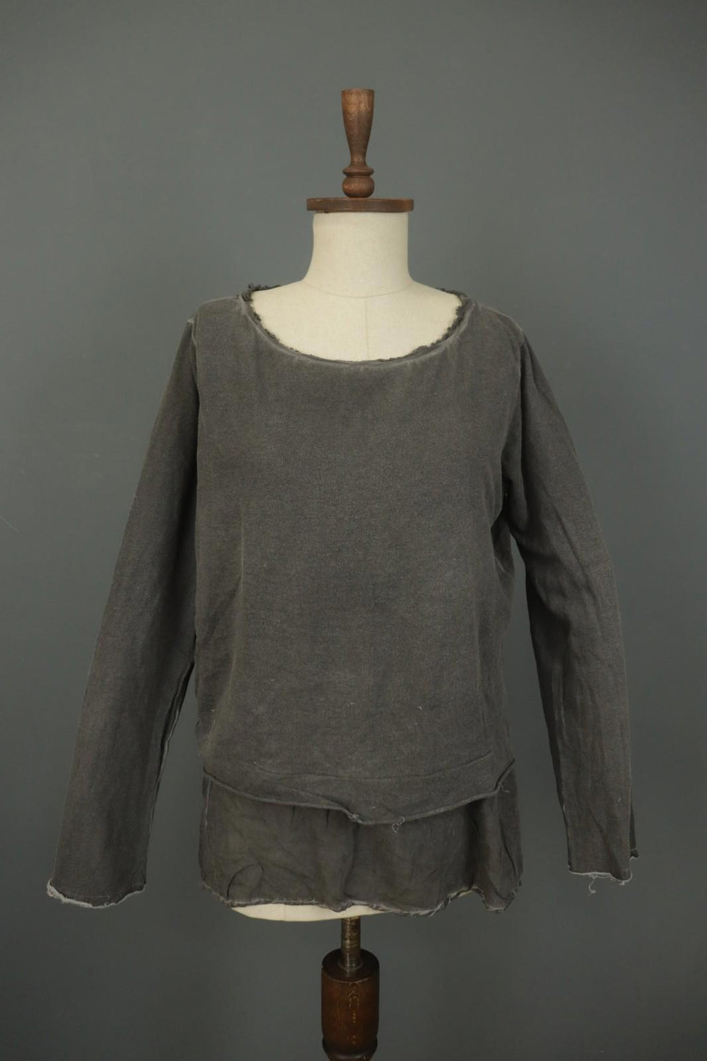 RUNDHOLZ Gray Round Neck Casual Long Sleeve Regular Fit Pullover Blouse Top Sz M