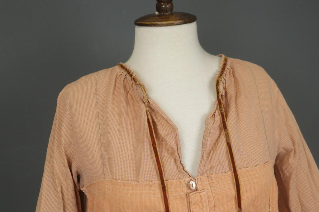 Marithé + François Girbaud Orange Cotton Long Sleeve Drawstring Blouse Top Sz 27