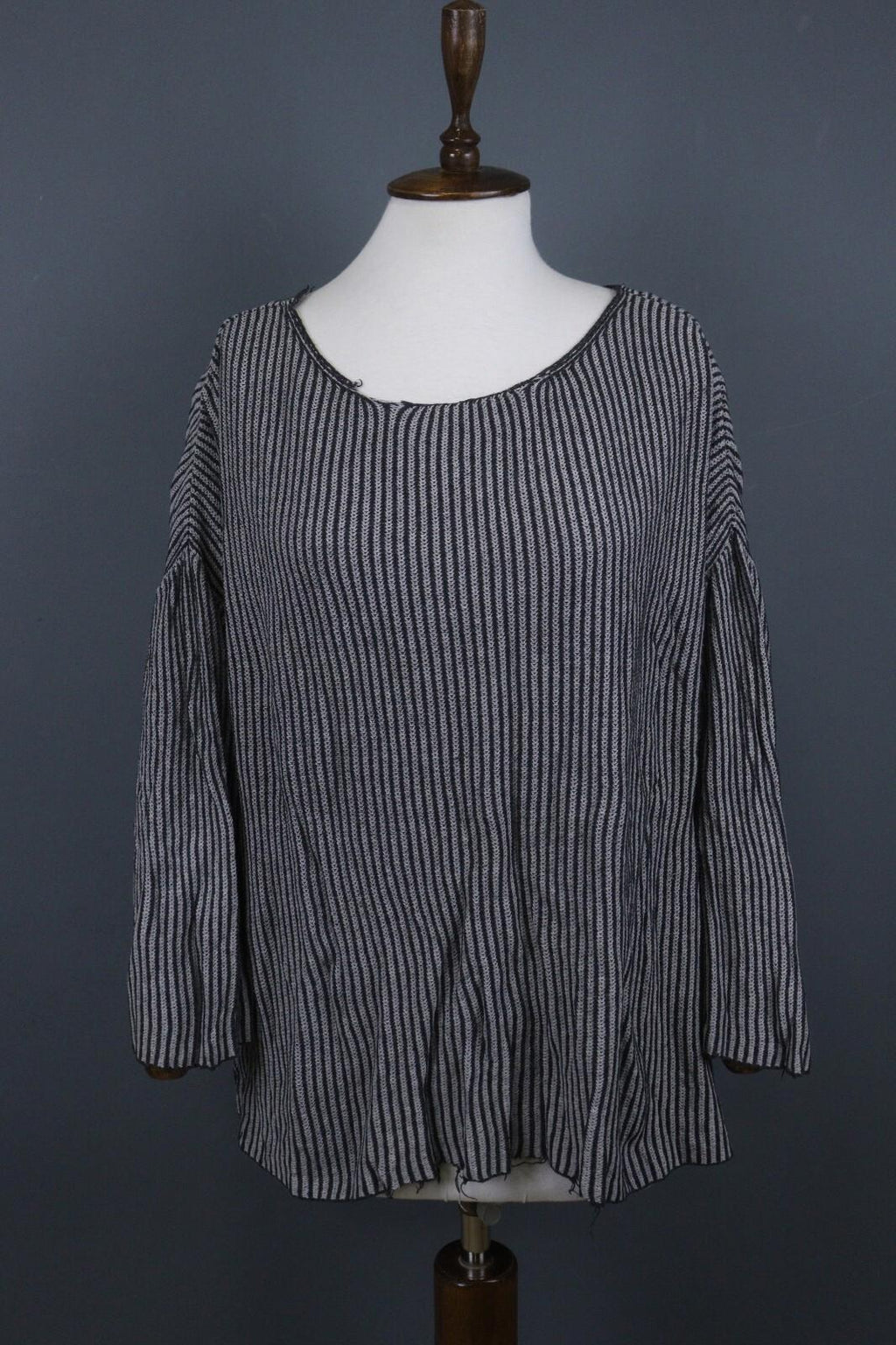 GUDRUN SJODEN Gray Black Striped Long Sleeve Blouse Top – Size S / M
