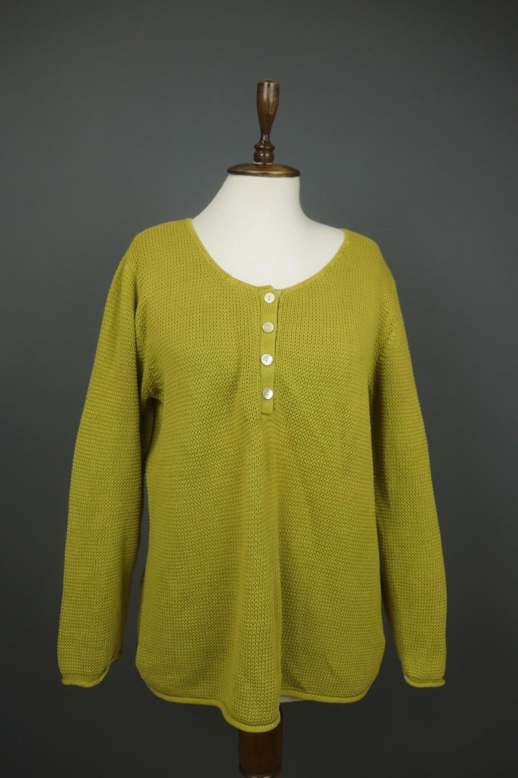 GUDRUN SJODEN Green Knitted Long Sleeve Round Neck Button Front Sweater – Size L