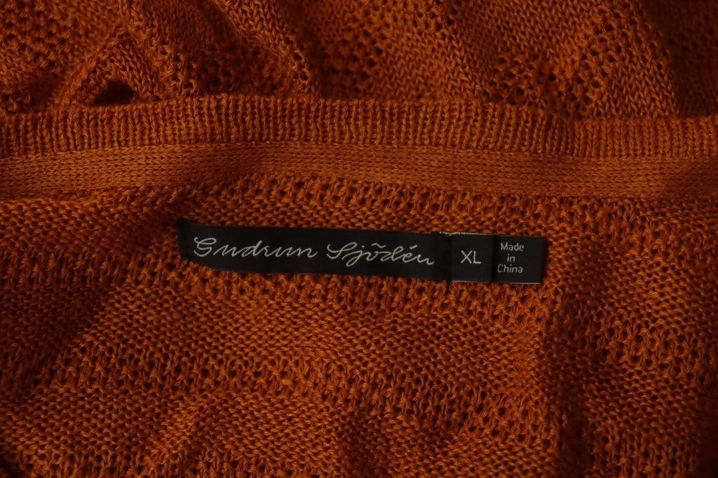 GUDRUN SJODEN Orange 100% Linen Knitted Round Neck Button Front Cardigan – Size XL
