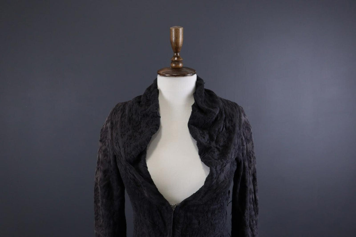 TRANSIT PAR SUCH Gray Linen Embroidered Designer Lagenlook Coat Jacket – Size 2