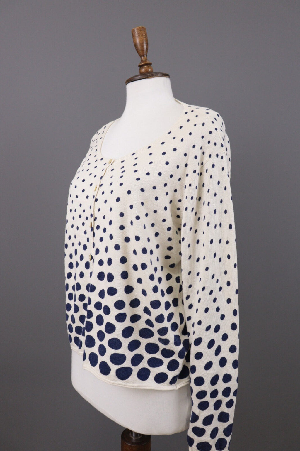 Gudrun Sjoden White Polka Dot Long Sleeve Knit Cardigan Sweater – Size L
