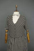 GUDRUN SJODEN Black White Striped Casual V-Neck Short Sleeve A-Line Dress – Size L