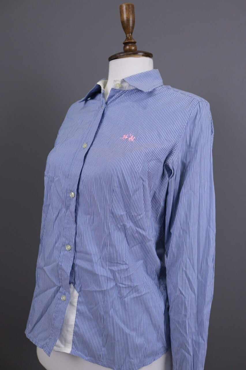 La Martina Blue Pinstripe Long Sleeve Blouse Shirt – Size M – Used