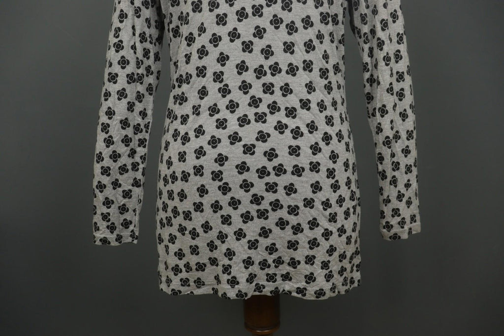 GUDRUN SJODEN Black Gray Floral 100% Modal Long Sleeve Round Neck Dress S/M