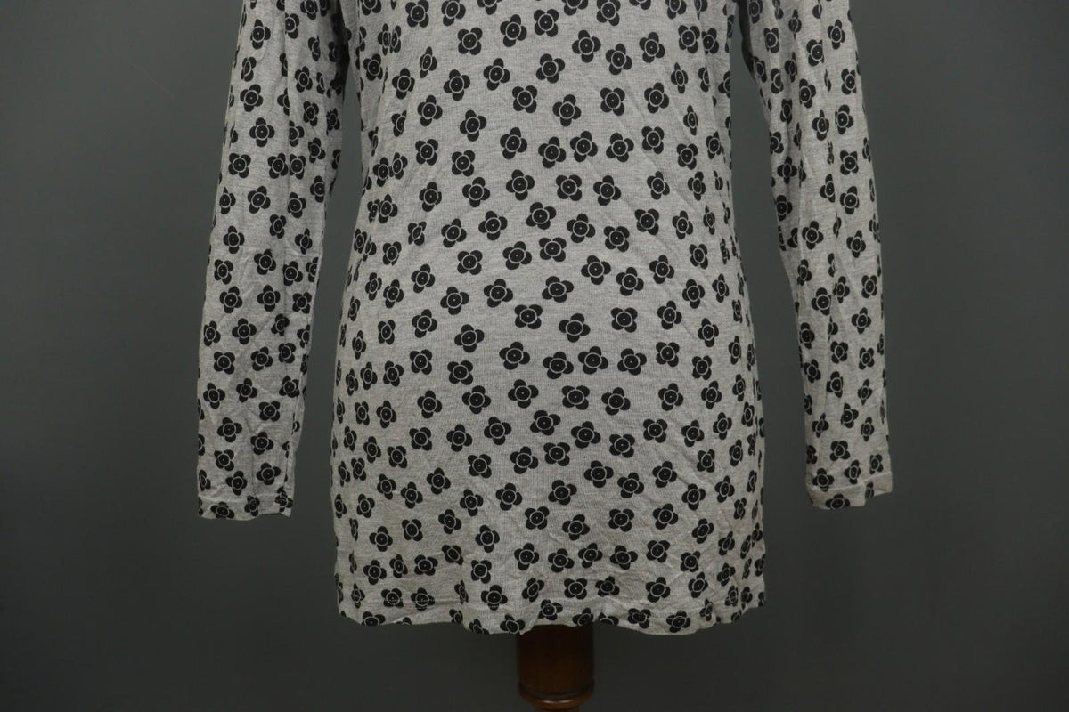 GUDRUN SJODEN Black Gray Floral 100% Modal Long Sleeve Round Neck Dress S/M