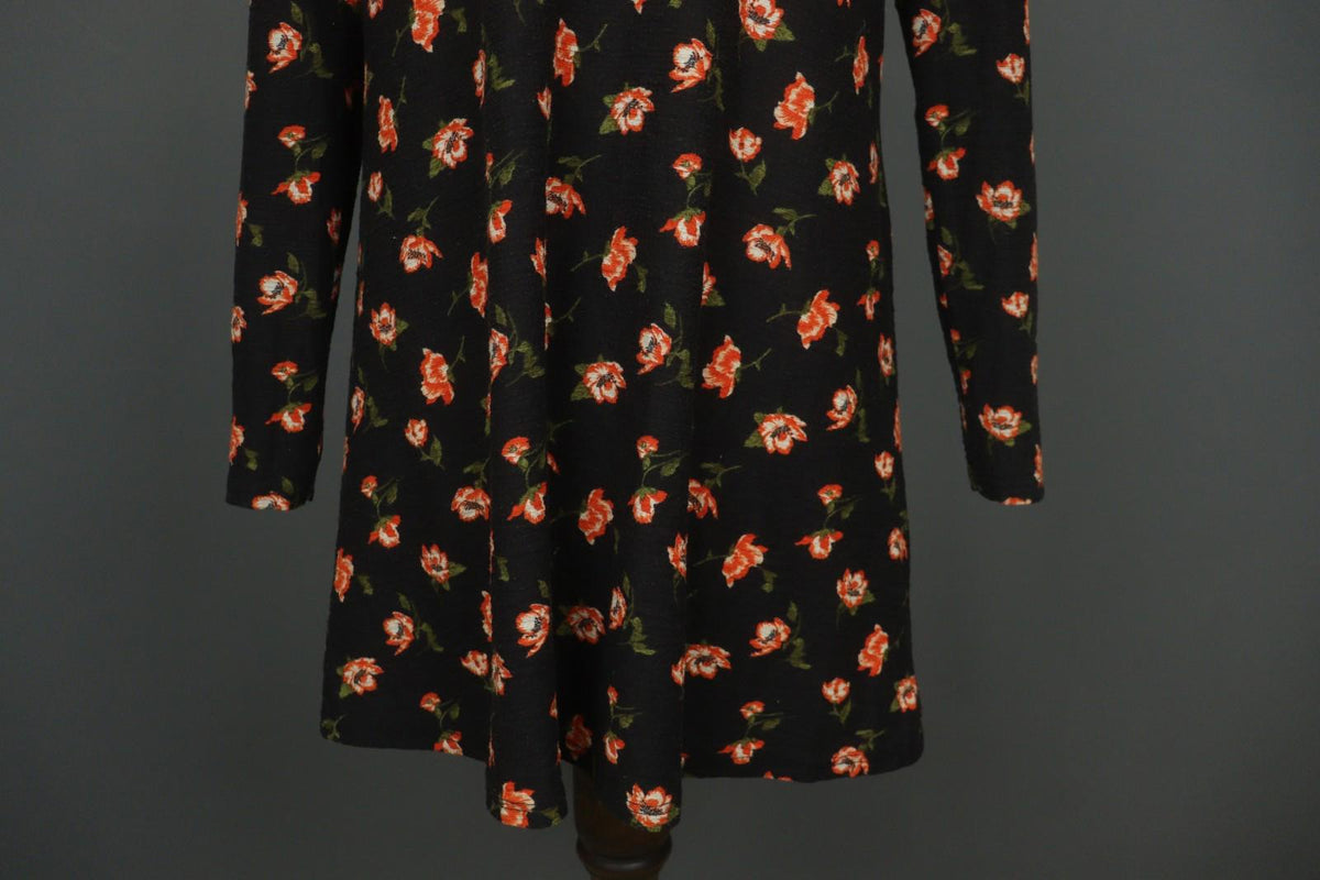 LAURA ASHLEY Black Floral Print Keyhole Front Long Sleeve Sheath Dress – Size M/L