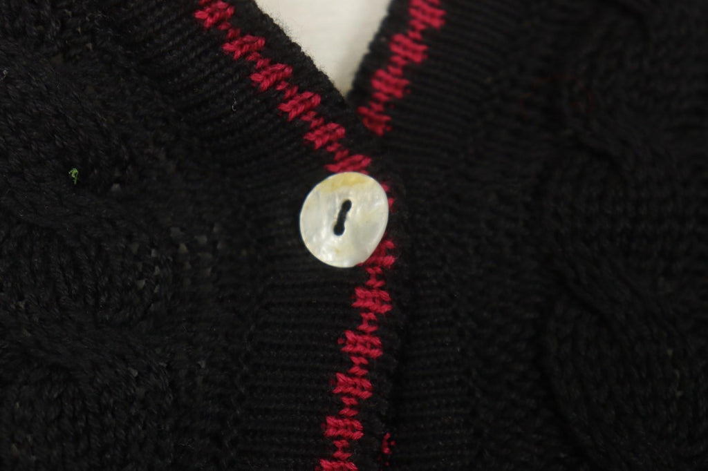 IVKO Black Viscose Open Knit Raglan Sleeve V-Neck Button Front Cardigan – Size 40