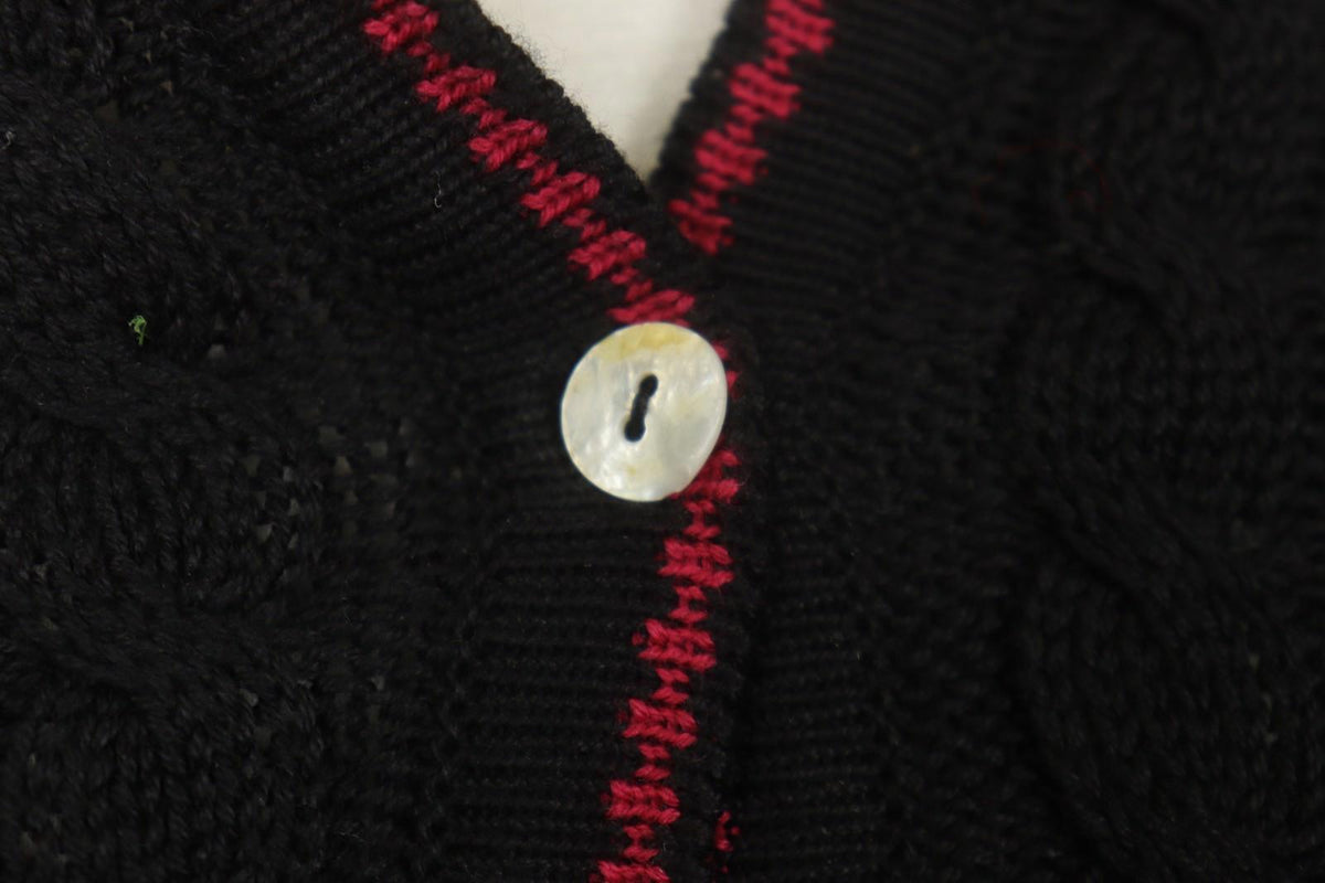 IVKO Black Viscose Open Knit Raglan Sleeve V-Neck Button Front Cardigan – Size 40