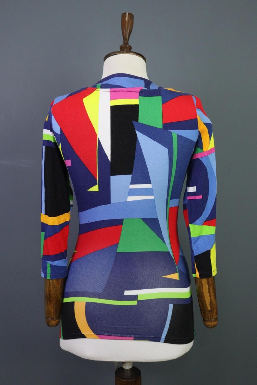 RALPH LAUREN BLACK LABEL Multicolro Colorful 3/4 Sleeve Stretch Blouse Top