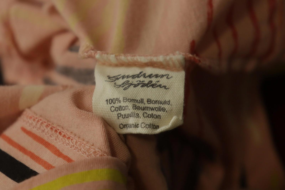 GUDRUN SJODEN Multi Striped Cotton Short Sleeve V-Neck Pullover Blouse Top Sz L