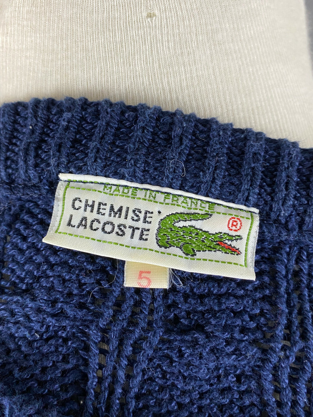 Vintage Chemise Lacoste Blue Cotton Cable Knit Jumper Sweater – Men's 5 / L