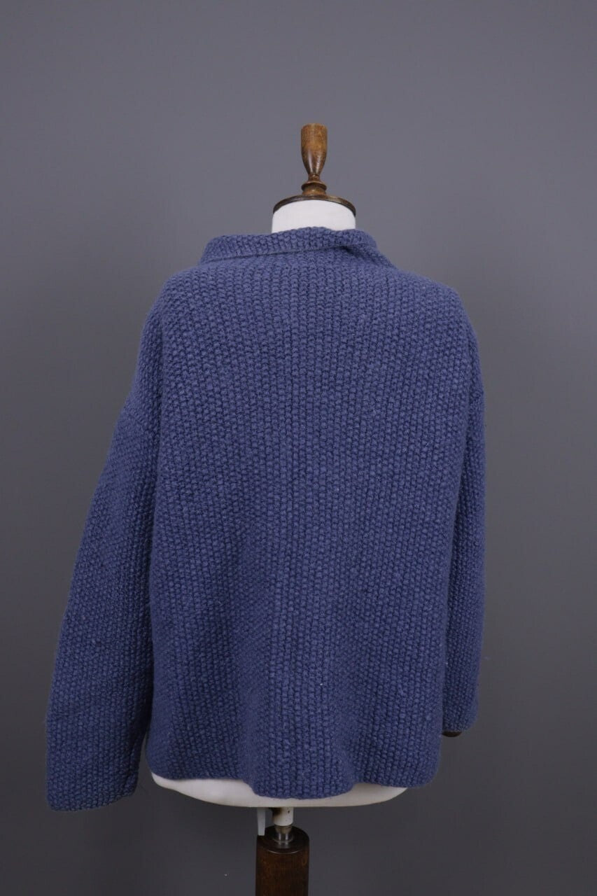Pachamama Blue Button Down Wool Hand Knit Cardigan Jacket – Size XL