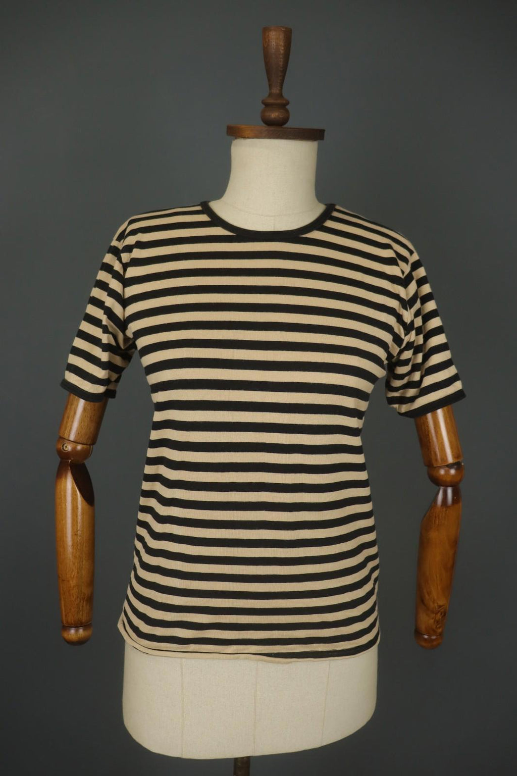 MARIMEKKO Beige and Black Striped Short Sleeve Crew Neck Top Blouse – Size S / M