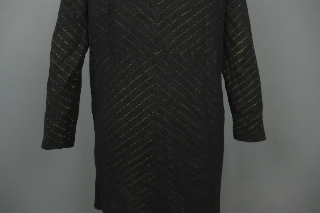 GUDRUN SJODEN Black Geo Print Wool Blend Casual Open Front Knit Long Coat – Size S