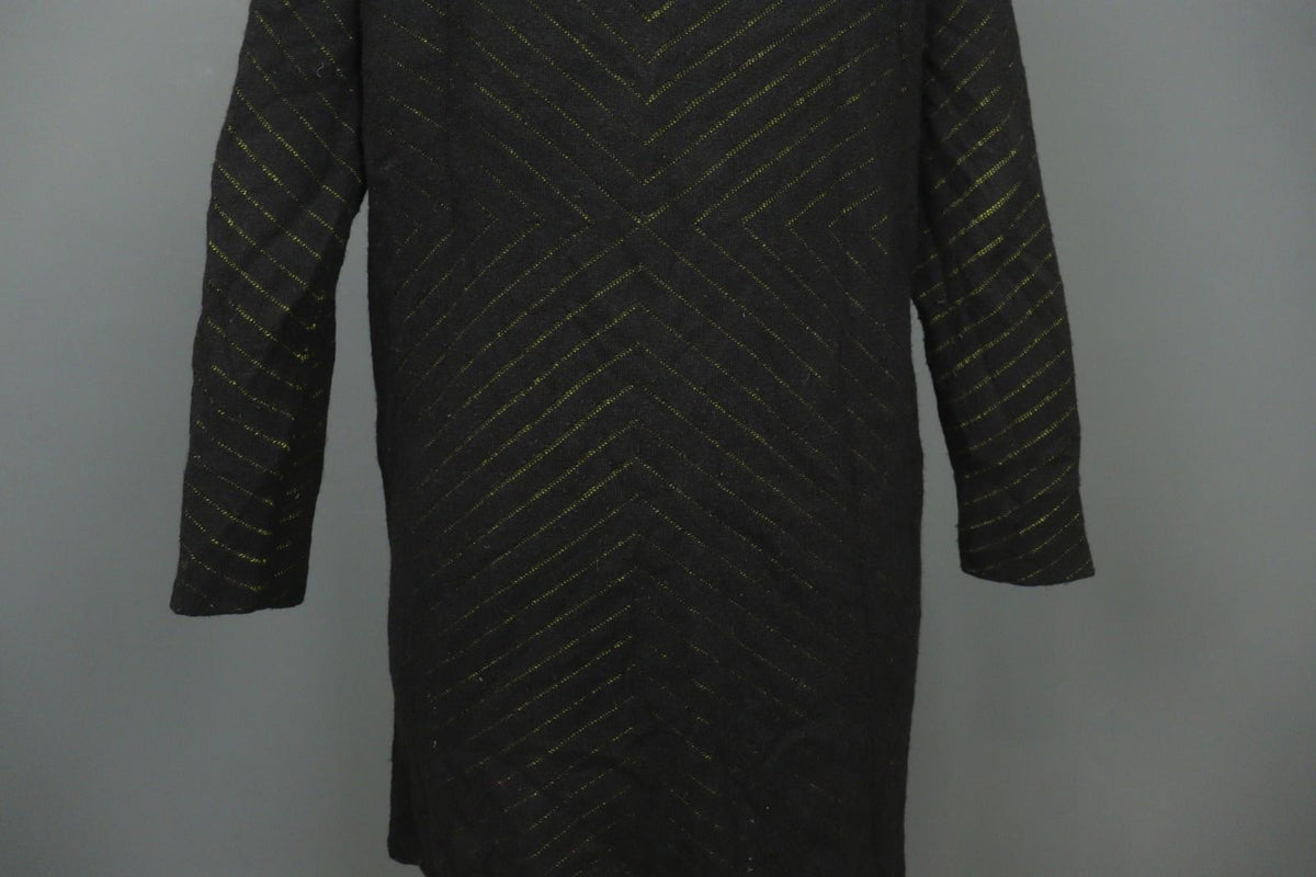 GUDRUN SJODEN Black Geo Print Wool Blend Casual Open Front Knit Long Coat – Size S
