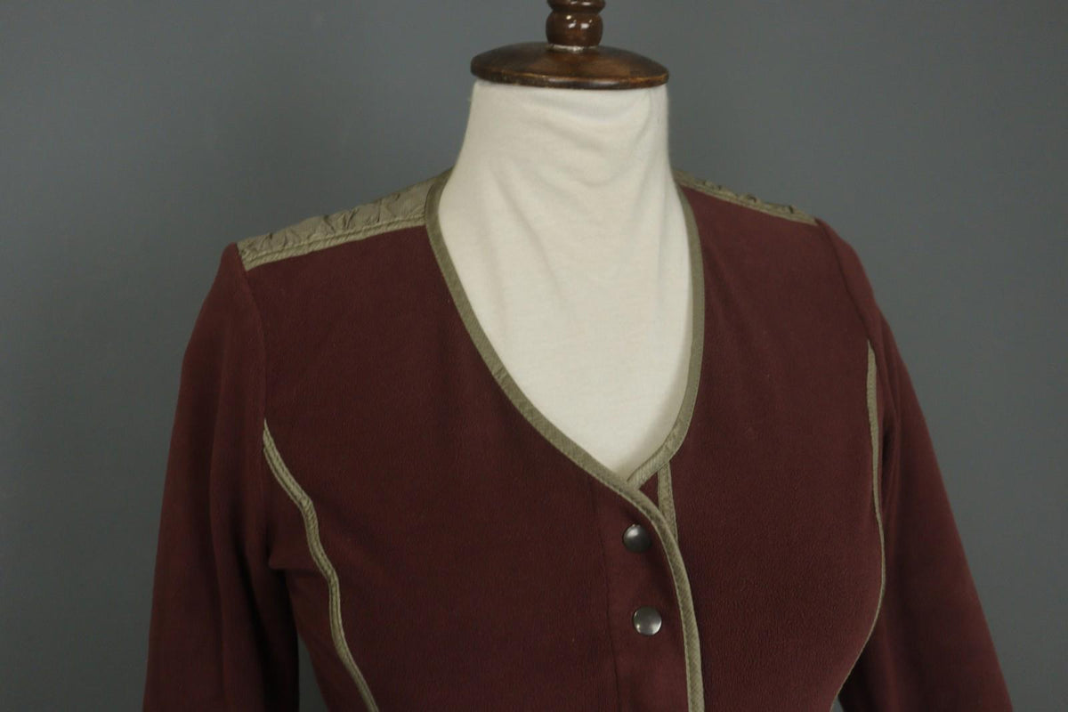 FRAUENSCHUH Burgundy V-Neck Long Sleeve Zip Pockets Button Front Fleece Jacket