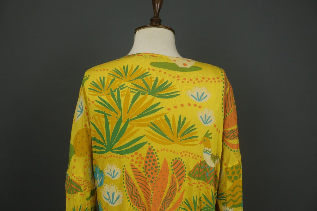 GUDRUN SJODEN Multicolor Floral 100% Modal Round Neck Pullover Shift Dress Sz M