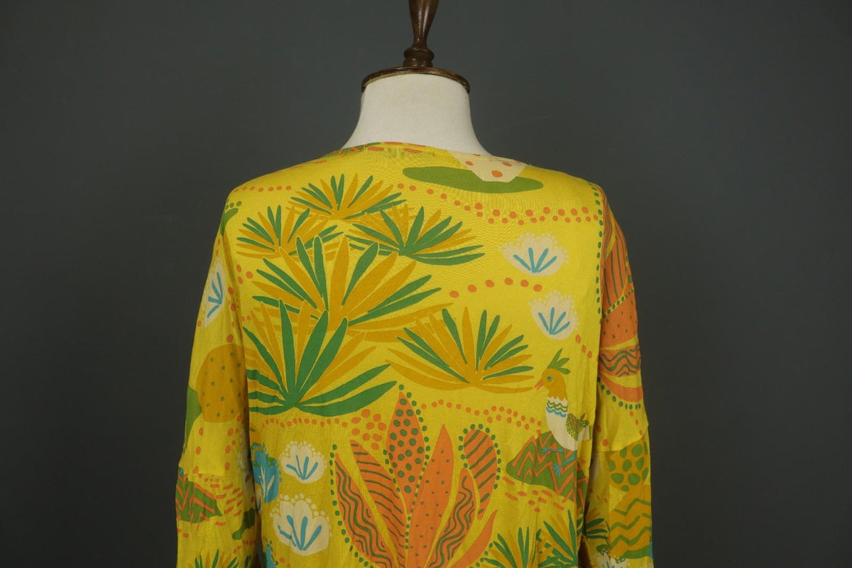 GUDRUN SJODEN Multicolor Floral 100% Modal Round Neck Pullover Shift Dress Sz M
