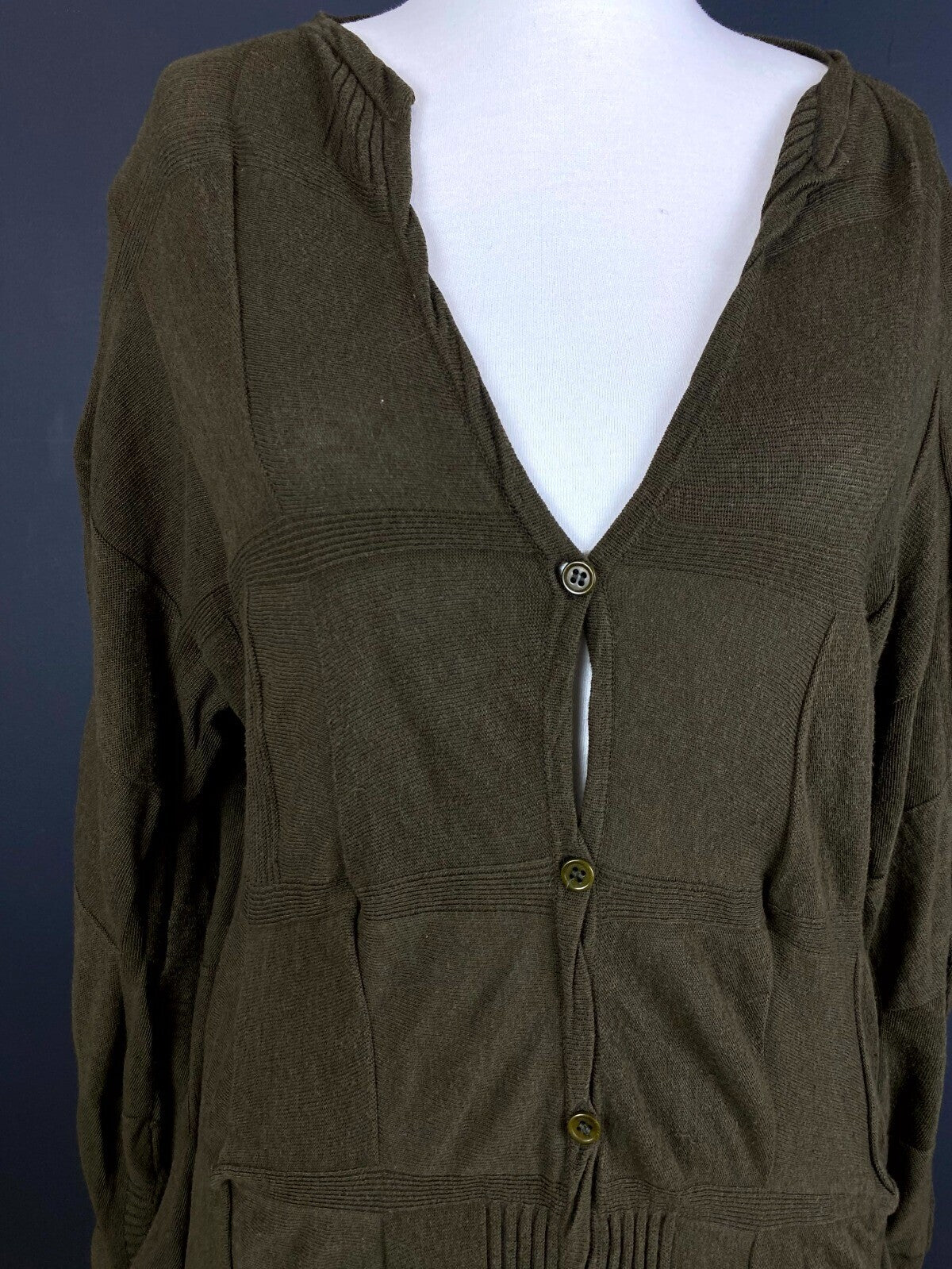 OSKA Khaki Wool Knit Long Sleeve Lagenlook Button Blouson Dress – Size 2