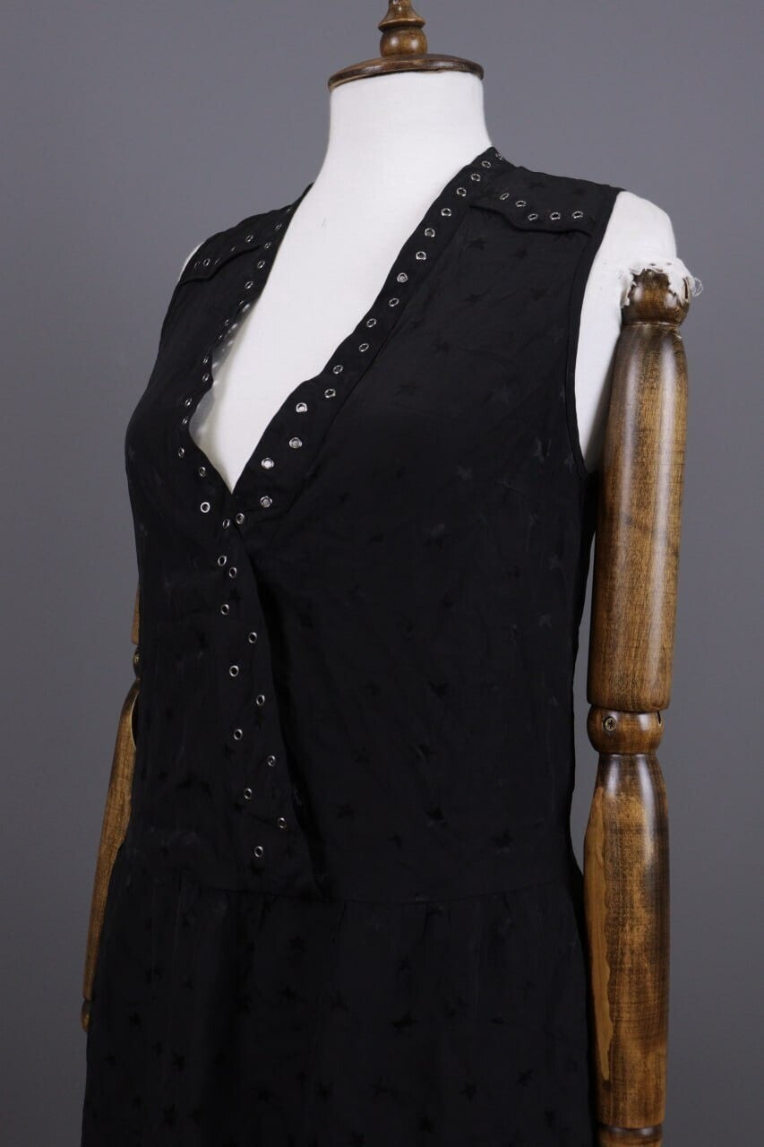 Zadig & Voltaire Deluxe Star Printed Sleeveless Black Tank Knee Length Dress
