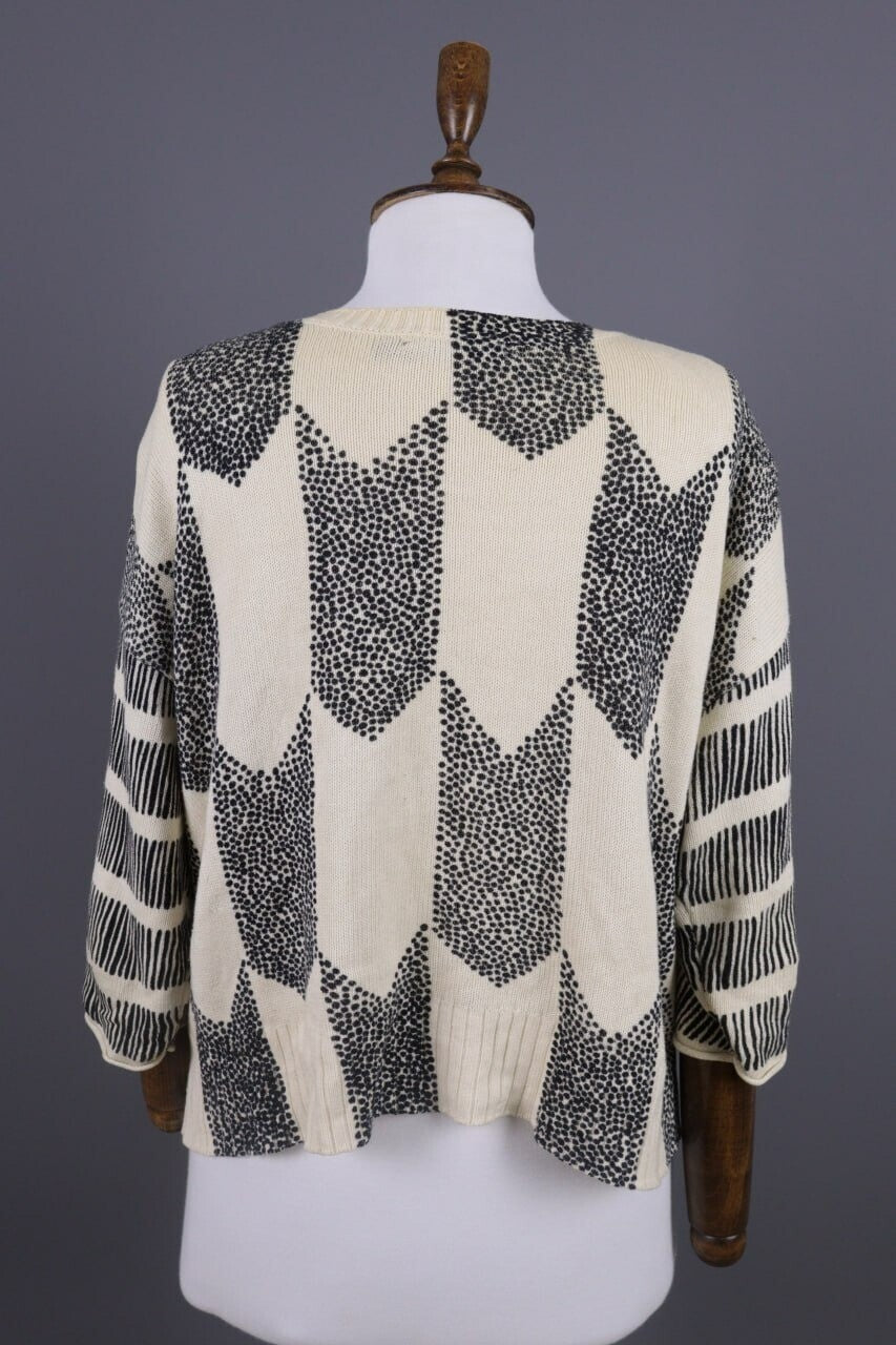 Gudrun Sjoden Beige Zig Zag 3/4 Sleeve Knit Sweater – Size S