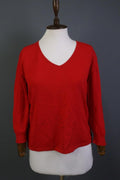 BURBERRY Red Viscose Knitted V-Neck Raglan Sleeve Pullover Sweater – Size 46