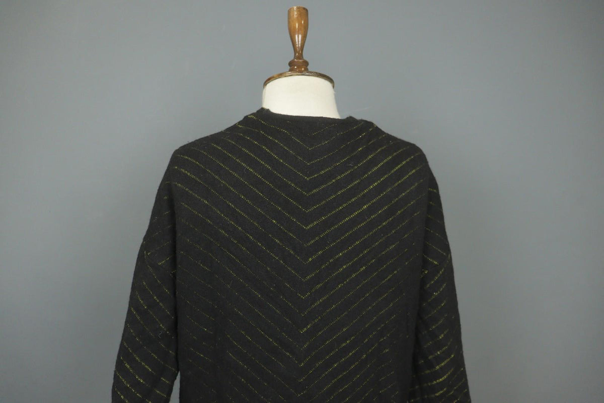 GUDRUN SJODEN Black Geo Print Wool Blend Casual Open Front Knit Long Coat – Size S