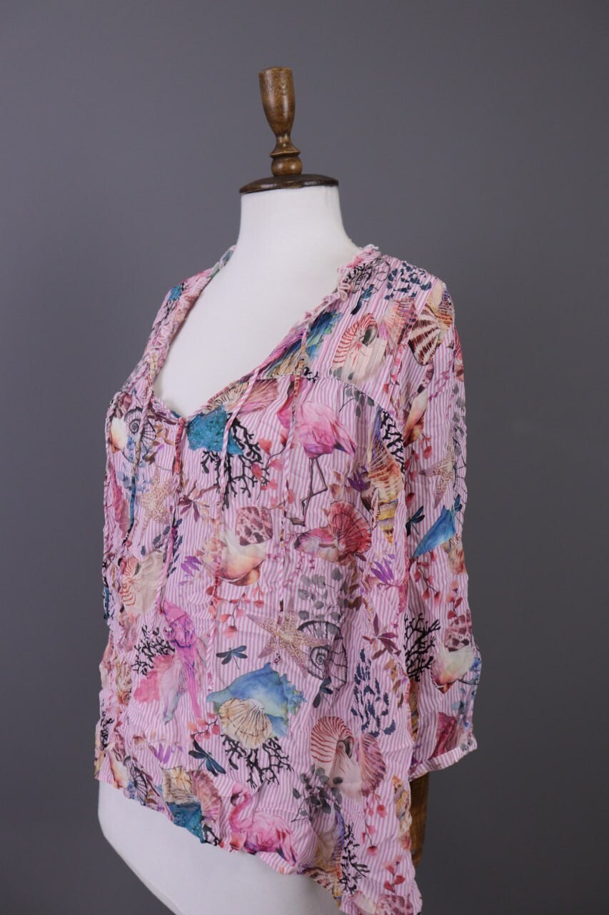 Princess Goes Hollywood Pink Shell Printed 3/4 Sleeve Blouse Shirt Sz 46 / XL
