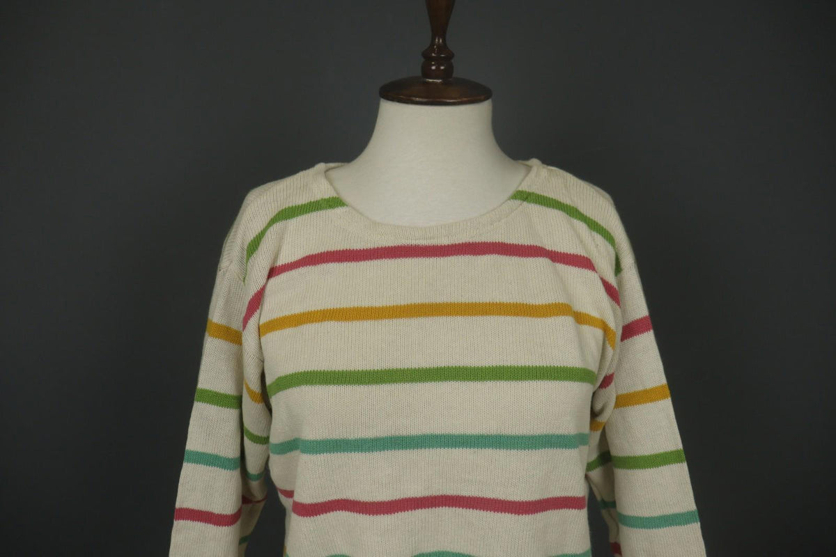 GUDRUN SJODEN Multicolor Striped Linen Crew Neck Long Sleeve Sweater – Size M