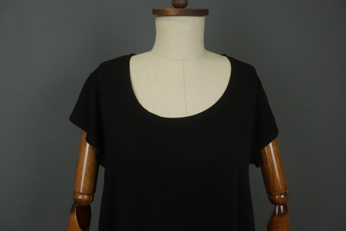 GUDRUN SJODEN Black Lyocell Short Sleeve Round Neck Pullover Blouse Top – Size L