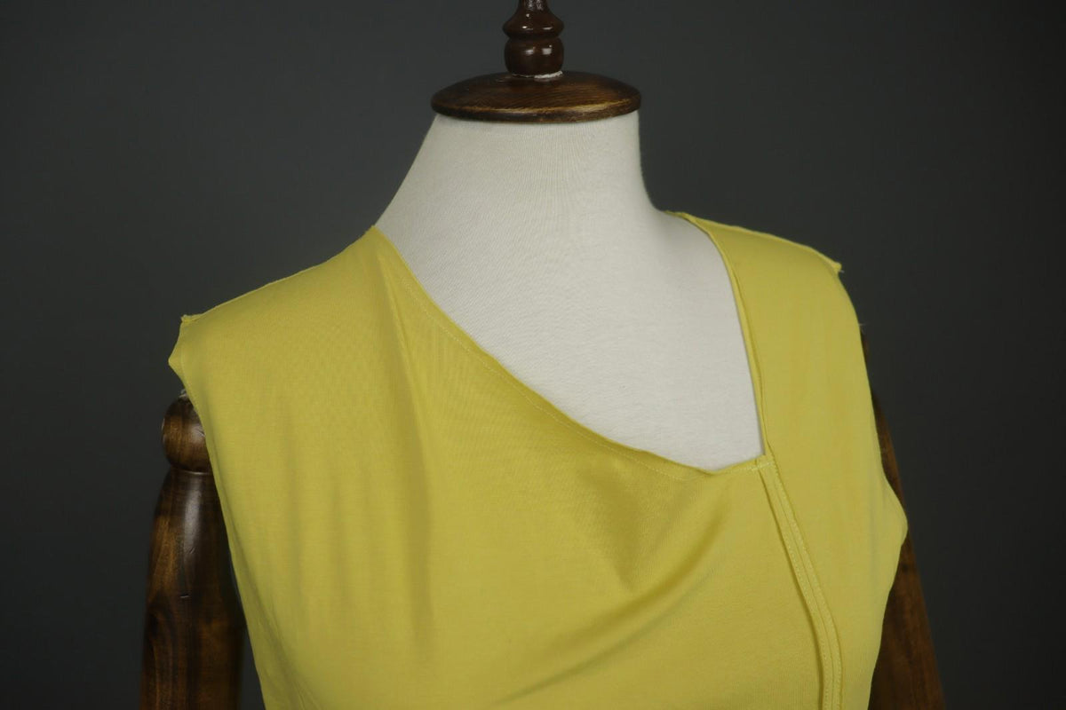 GUDRUN SJODEN Yellow Cotton Sleeveless Side V-Neck Pullover Blouse Top – Size L