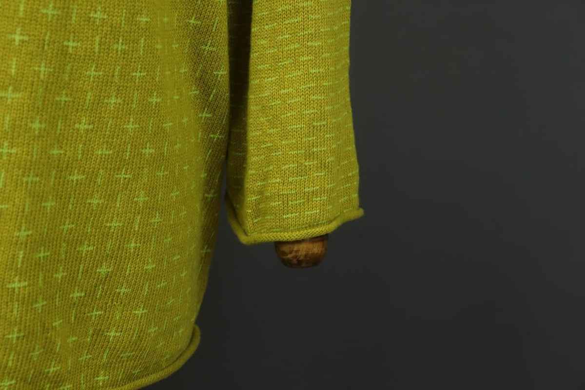GUDRUN SJODEN Yellow Geometric Linen Long Sleeve Crew Neck Pullover Sweater Sz M