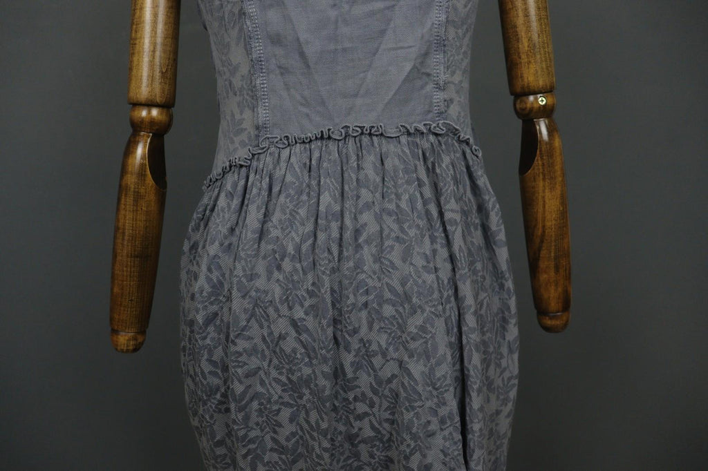 HIGH USE Gray Floral Cotton Sleeveless Sweetheart Neck 3/4 Zip Shift Dress Sz 38