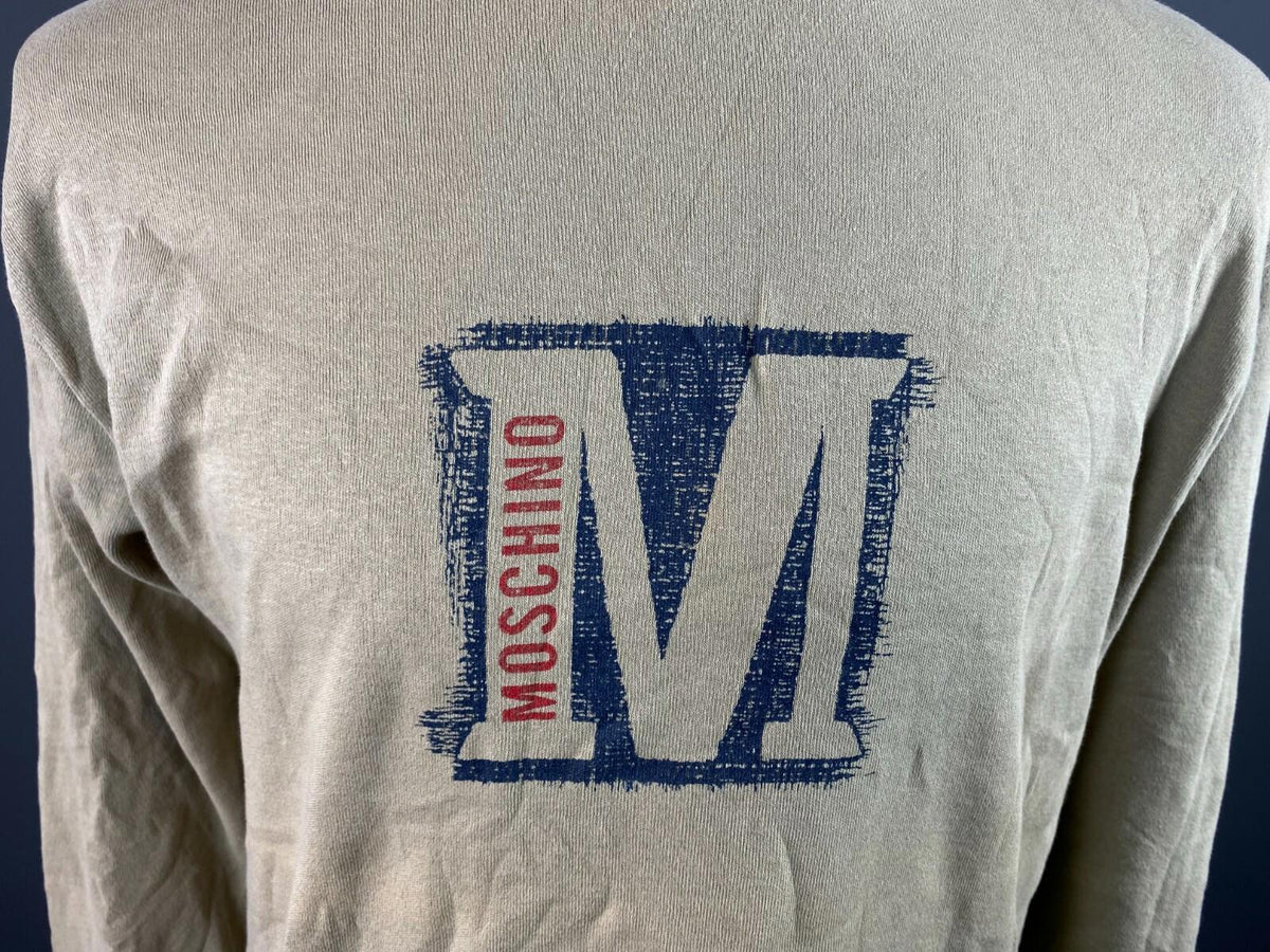 MOSCHINO JEANS Beige Cotton Big Logo Long Sleeve T-Shirt – Size XXL