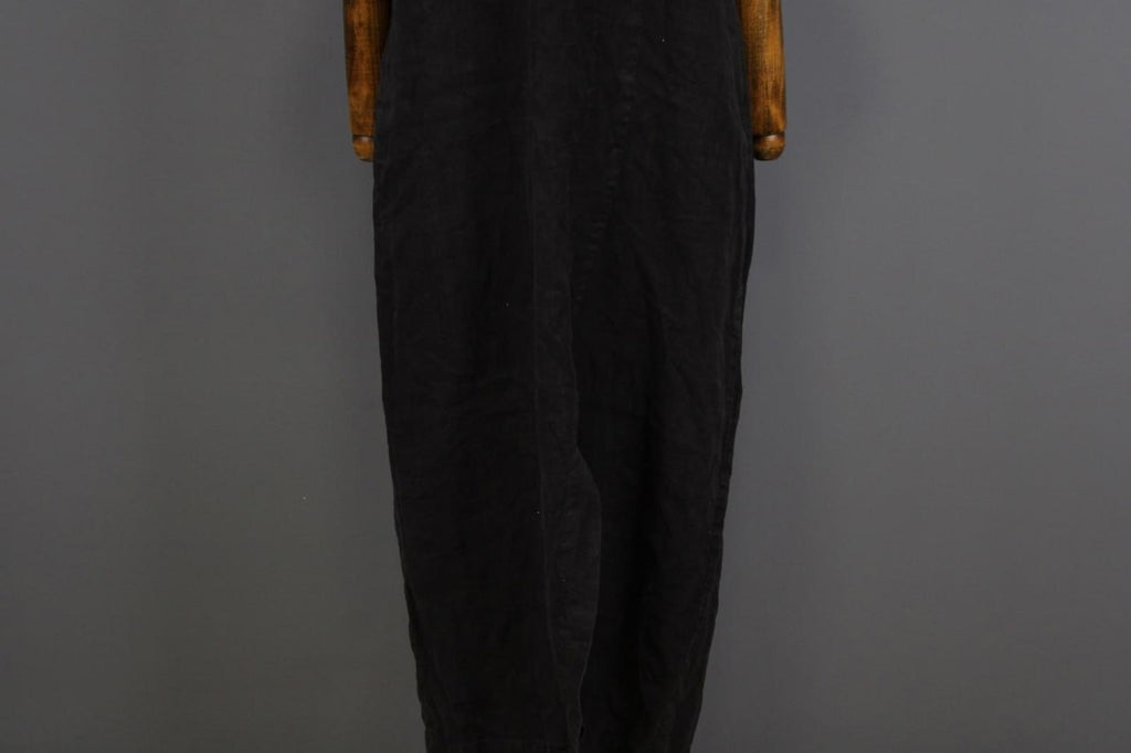 OSKA Black Linen Regular Fit V-Neck Casual Short Sleeve Long Maxi Dress – Size 2