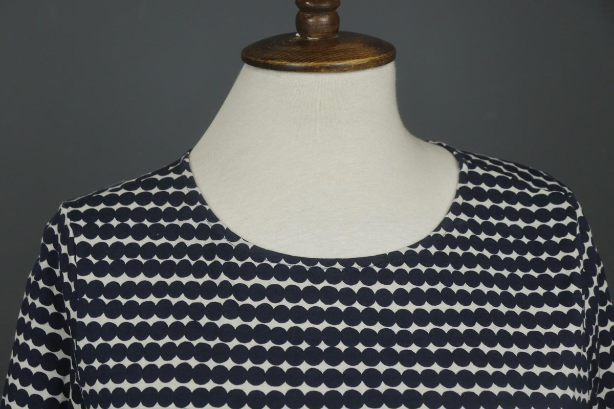 MARIMEKKO LEVOLLINEN RASYMATTO Black White Polka Dot Pullover Shift Dress Sz XS