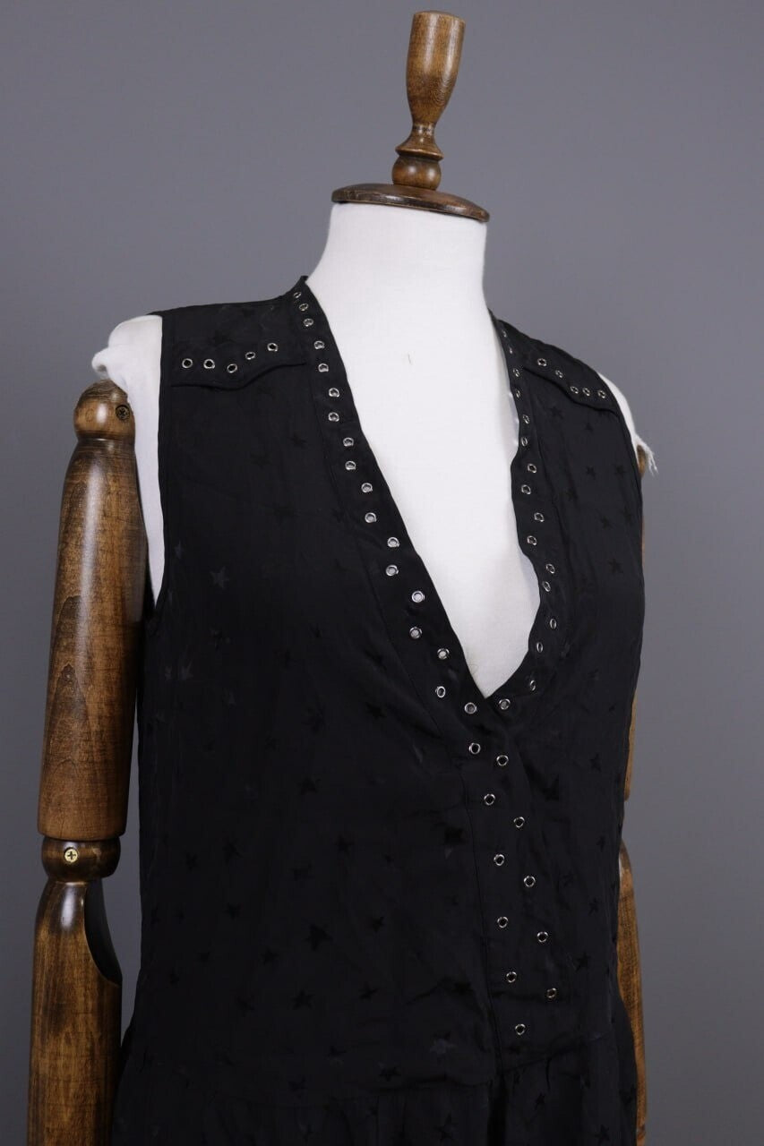 Zadig & Voltaire Deluxe Star Printed Sleeveless Black Tank Knee Length Dress