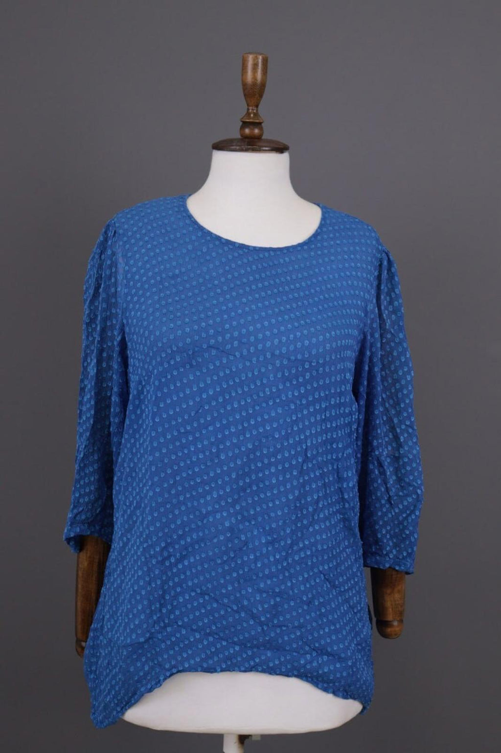 GRIZAS Blue Silk Textured Lagenlook 3/4 Sleeve Blouse Tunic – Size XS