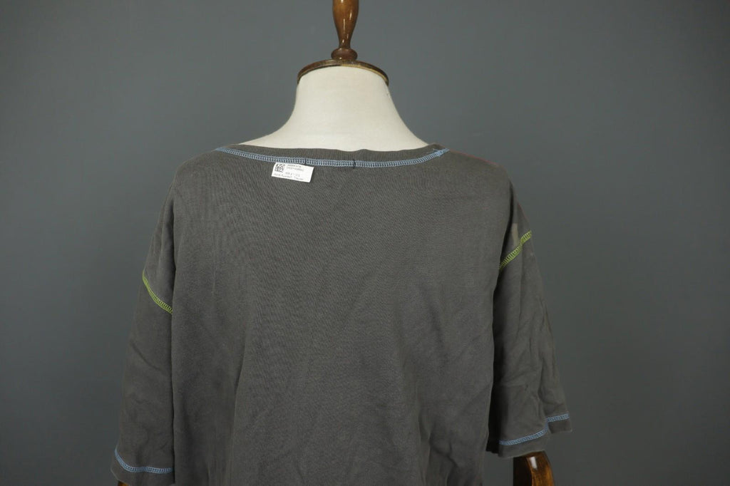 GUDRUN SJÖDEN Gray Palm Graphic Cotton Short Sleeve Round Neck T-Shirt – Size L/XL