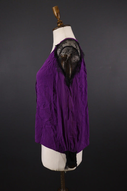 ALICE + OLIVIA Silk Purple Long Sleeve Mesh Blouse Top Shirt – Size XS