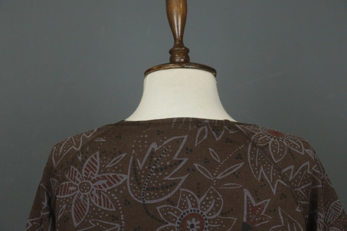 GUDRUN SJODEN Brown Floral Lyocell Short Sleeve Round Neck Sheath Dress – Size M