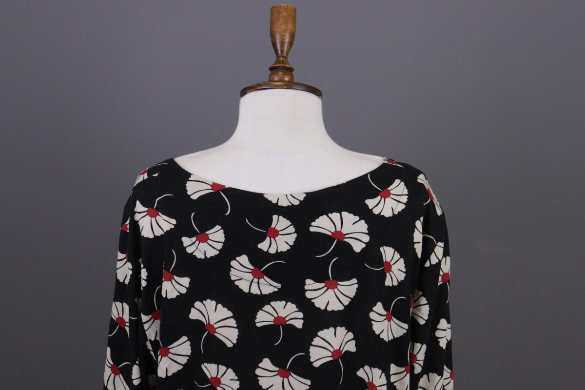 GUDRUN SJODEN Black Floral Relaxed Long Sleeve Blouson Midi Dress – Size L