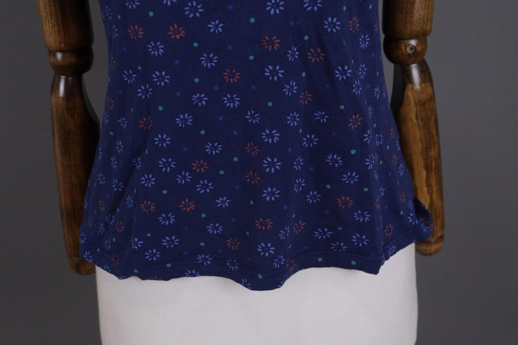 GUDRUN SJODEN Blue Floral Short Sleeve Blouse Top Shirt – Size S