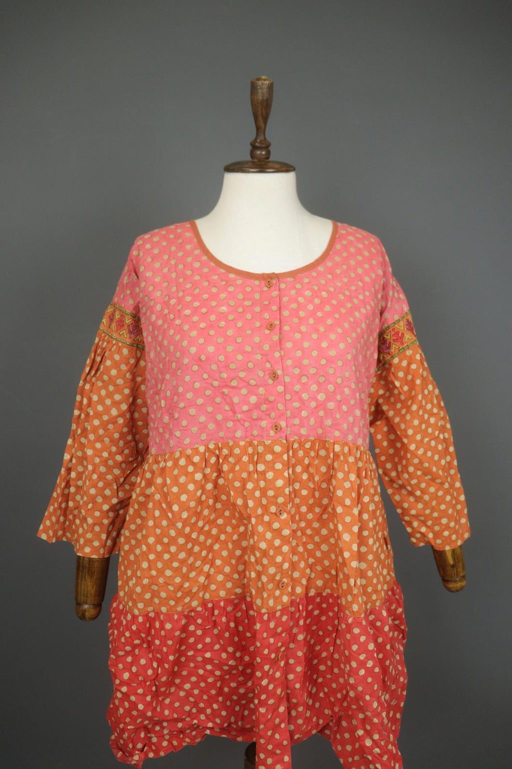 GUDRUN SJODEN Multicolor Polka Dot Organic Cotton Button Front Shift Dress Sz M